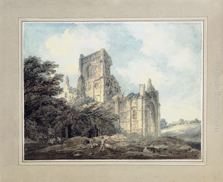 Kirkstall Abbey, Yorkshire, from the South-East (after James Moore) painting - Thomas Girtin Kirkstall Abbey, Yorkshire, from the South-East (after James Moore) art painting
